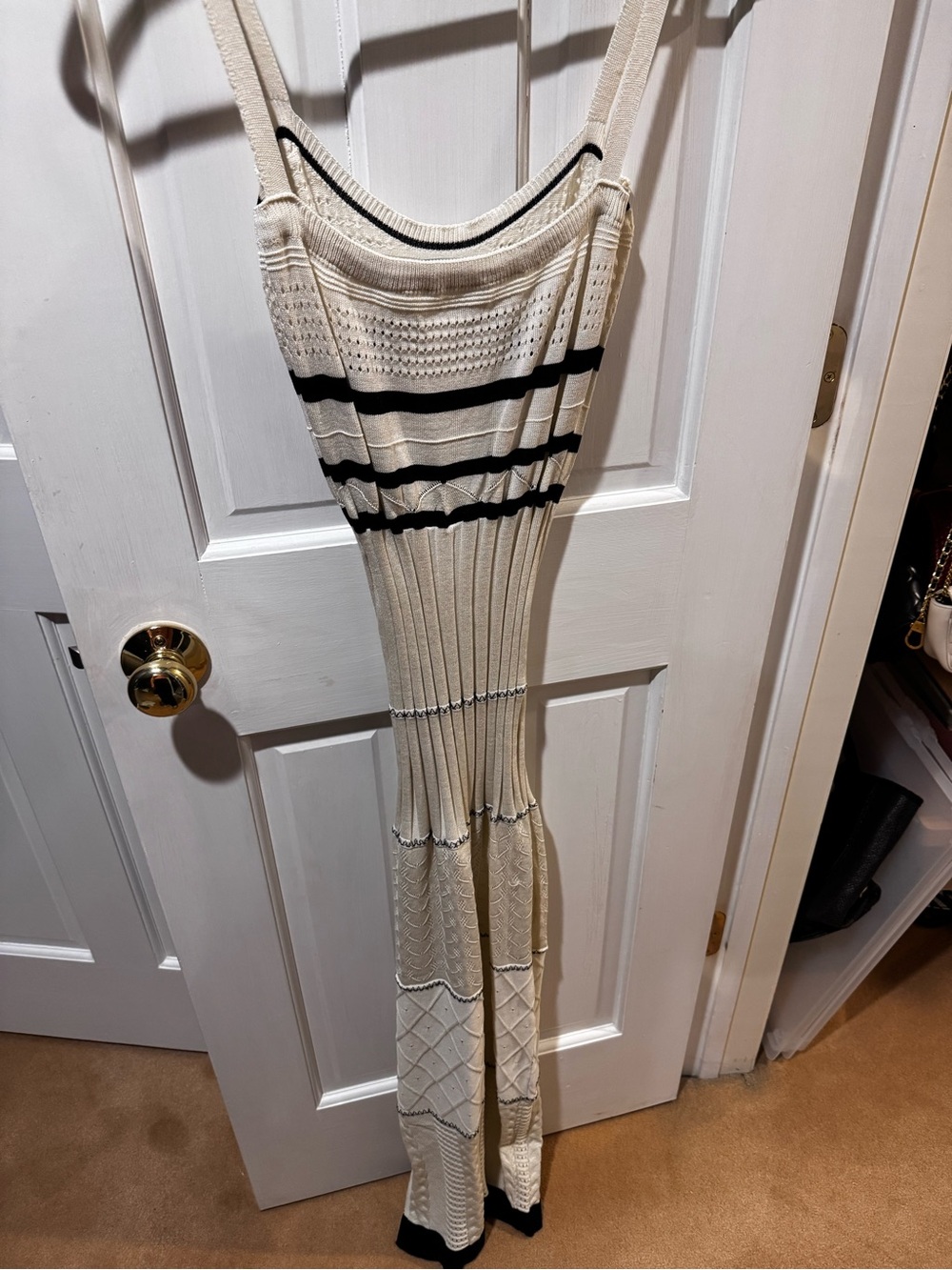MaxMara Cream Maxi Dress with Black Stripe Detail